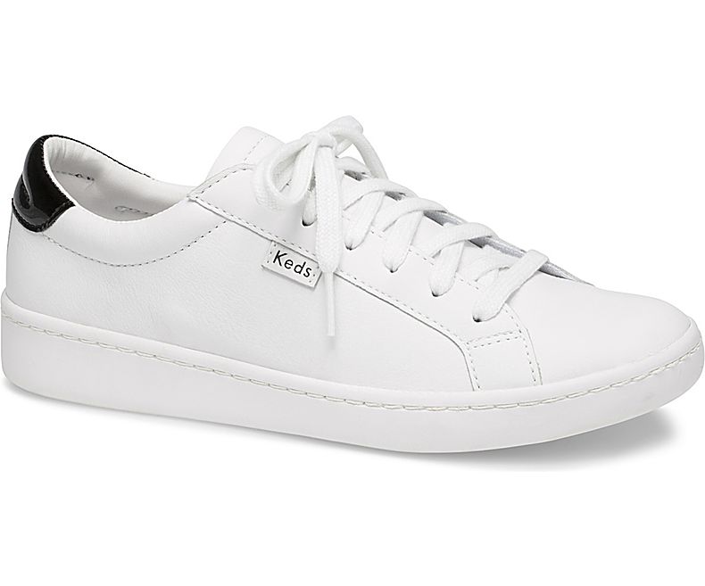 Keds Womens White Black Lace Up Shoes - Keds Ace Mirror Leather 903XTBAQE